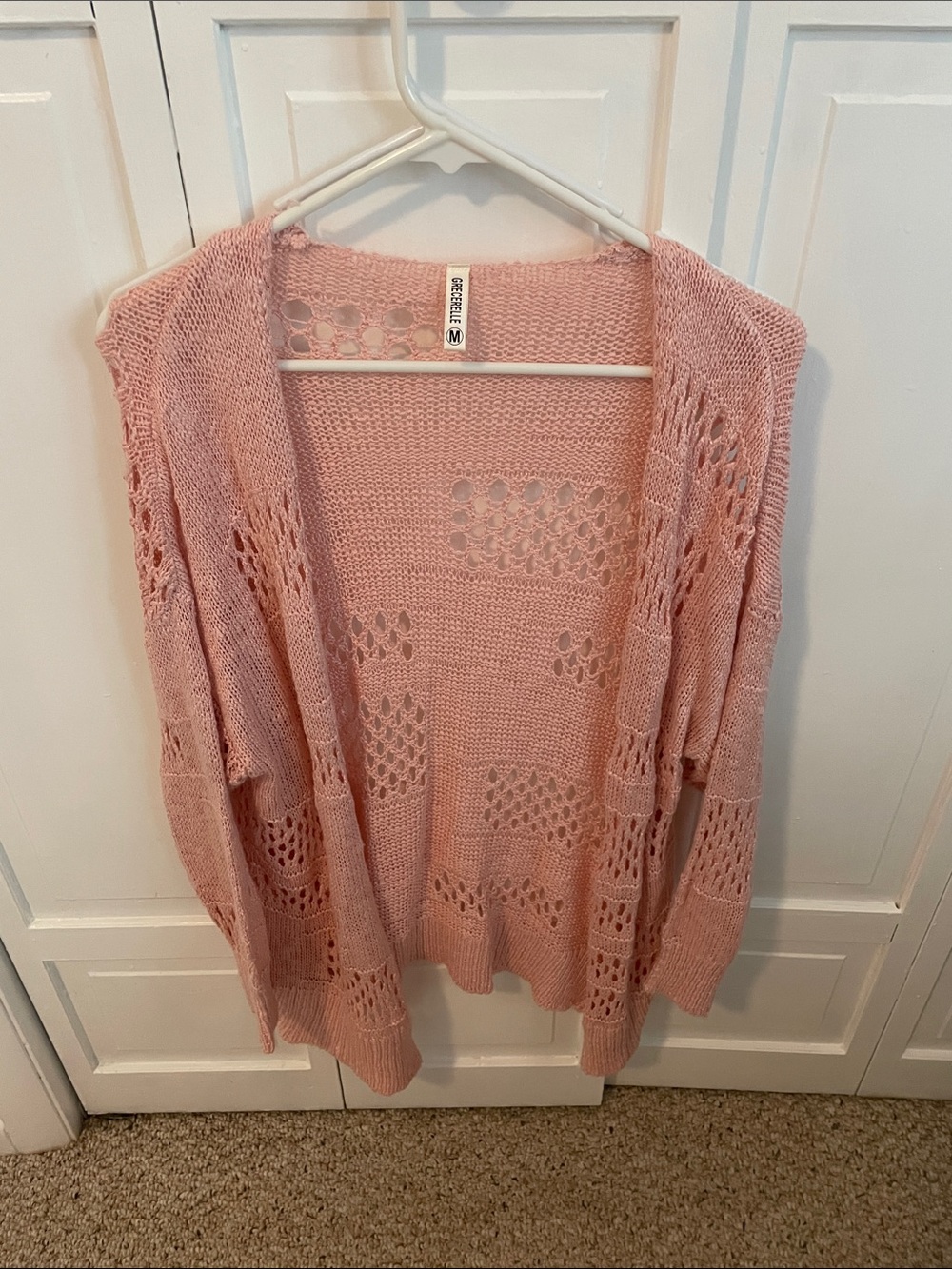 Openwork Knit Cardigan - Soft Pink